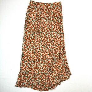 Pull & Bear Floral Asymmetrical Ruffle Midi Maxi Flowy Skirt Summer